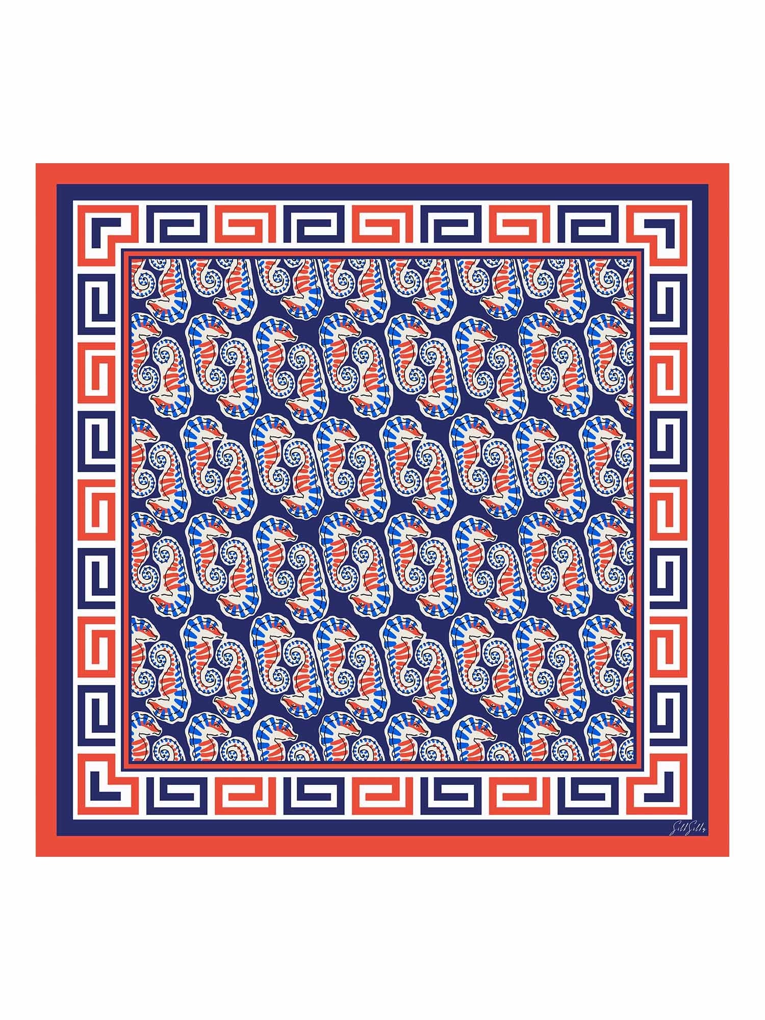 [Marineblå Sjøhest] SilkSilky-NO Scarf 001