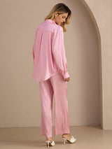 [Rosa Nålestripete] SilkSilky-NO Long Sleeve Lapel Collar Women's Outfit Sets 002