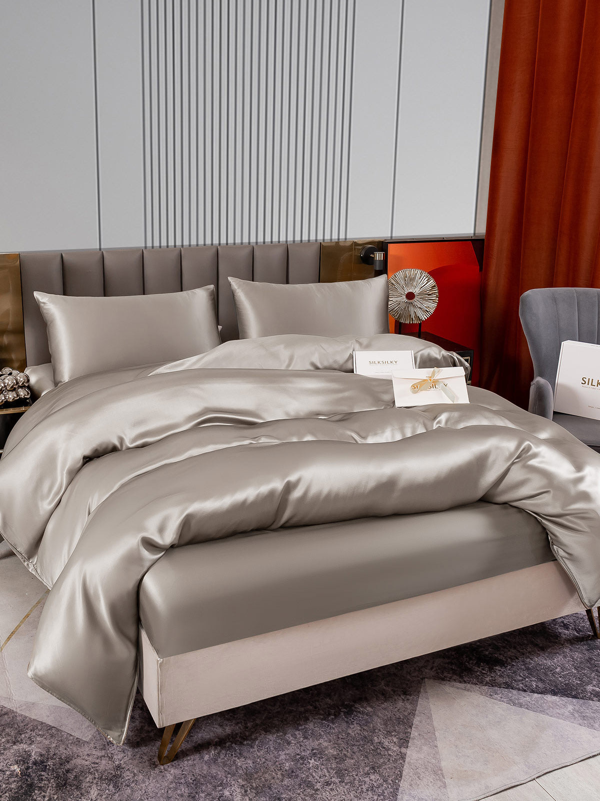[Grå] SilkSilky-NO 22Momme Bedding Set 006