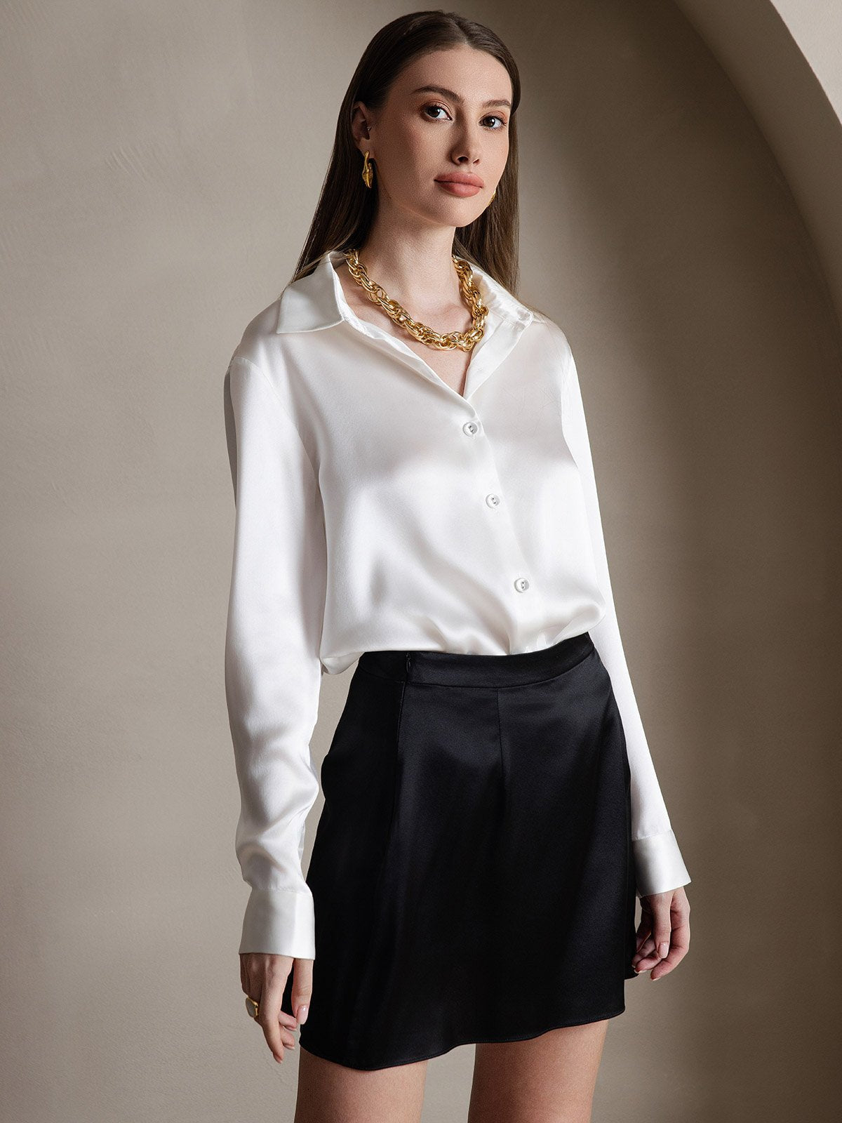[Svart] SilkSilky-NO 19Momme Silke Skirt 006