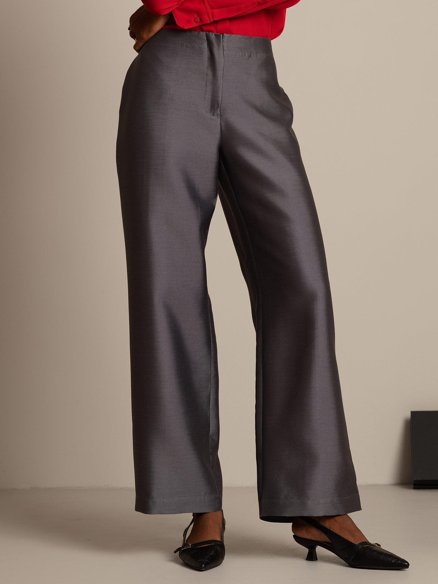 [Grå] SilkSilky-NO 32Momme Silk-Wool Blend Womens Pants 006,