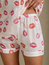 [Hvit Leppestift] SilkSilky-NO Short Sleeve Notch Collar Pyjamas for Kvinner 004