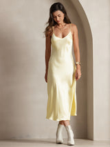 [Lys Gul] SilkSilky-NO Spaghetti Strap V Neck Kjole 005