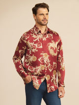 [Vinrød Drage] SilkSilky-NO Long Sleeve Lapel Collar Skjorte for Menn 001