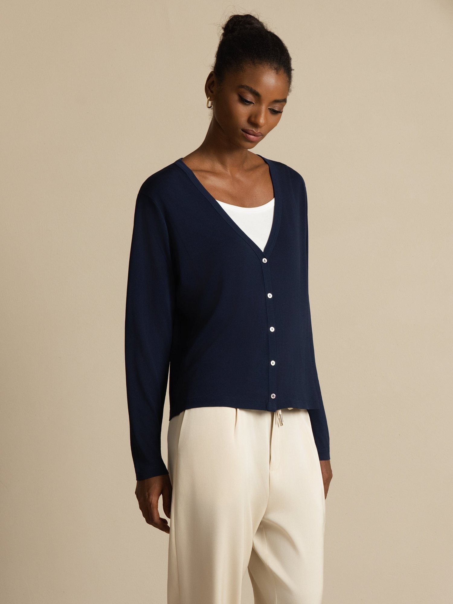 [Mørke blå] SilkSilky-NO Long Sleeve Dame Cardigan 001