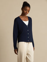 [Mørke blå] SilkSilky-NO Long Sleeve Dame Cardigan 001