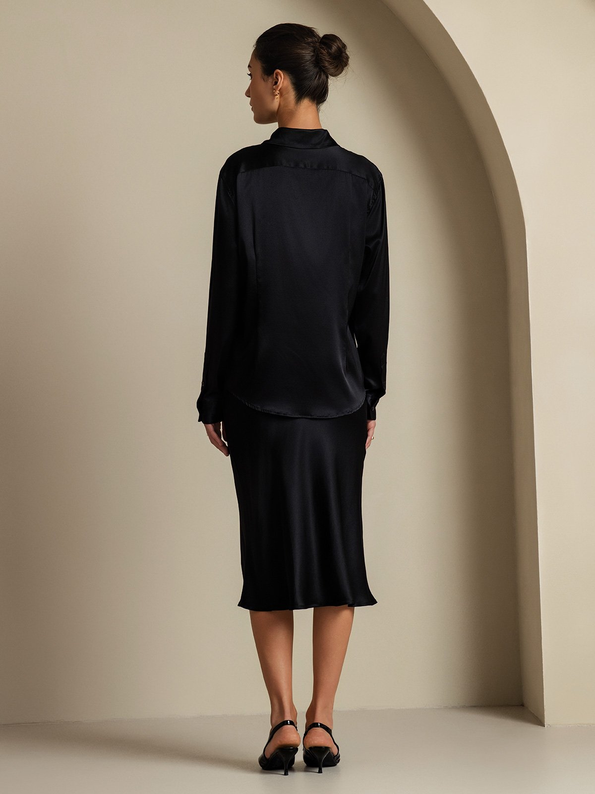 [Svart] SilkSilky-NO 19Momme Silke Womens Outfit Sets 002,
