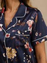 [Marine Blomster] SilkSilky-NO Kort erm Notchkrage Pyjamas for Kvinner 004