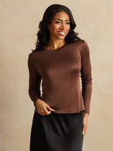 [Kaffe] SilkSilky-NO Long Sleeve Crew Neck T-skjorte for Kvinner 001