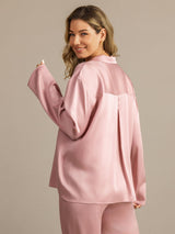 [Ferskenhud] SilkSilky-NO 19Momme Langermet Notchkrage Pyjamas for Kvinner 005