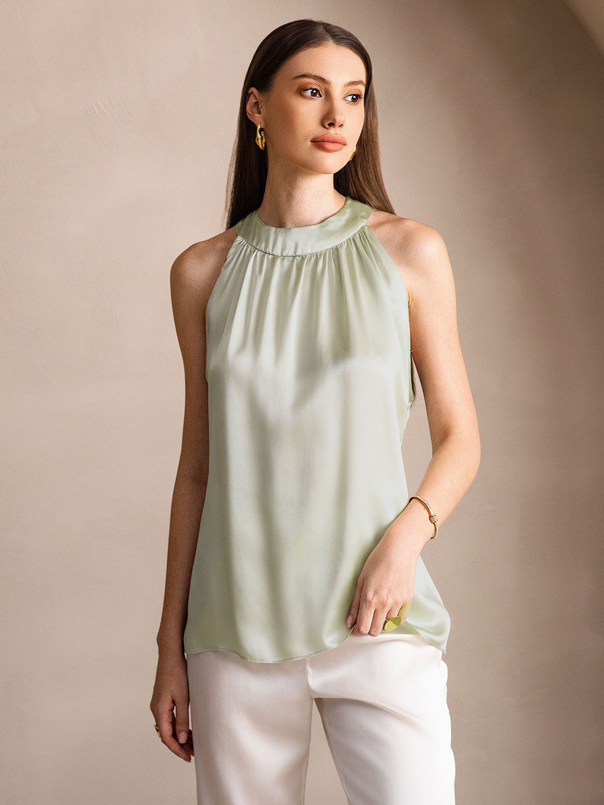 [Lysegrønn] SilkSilky-NO 19Momme Silke Womens T-Shirt 001