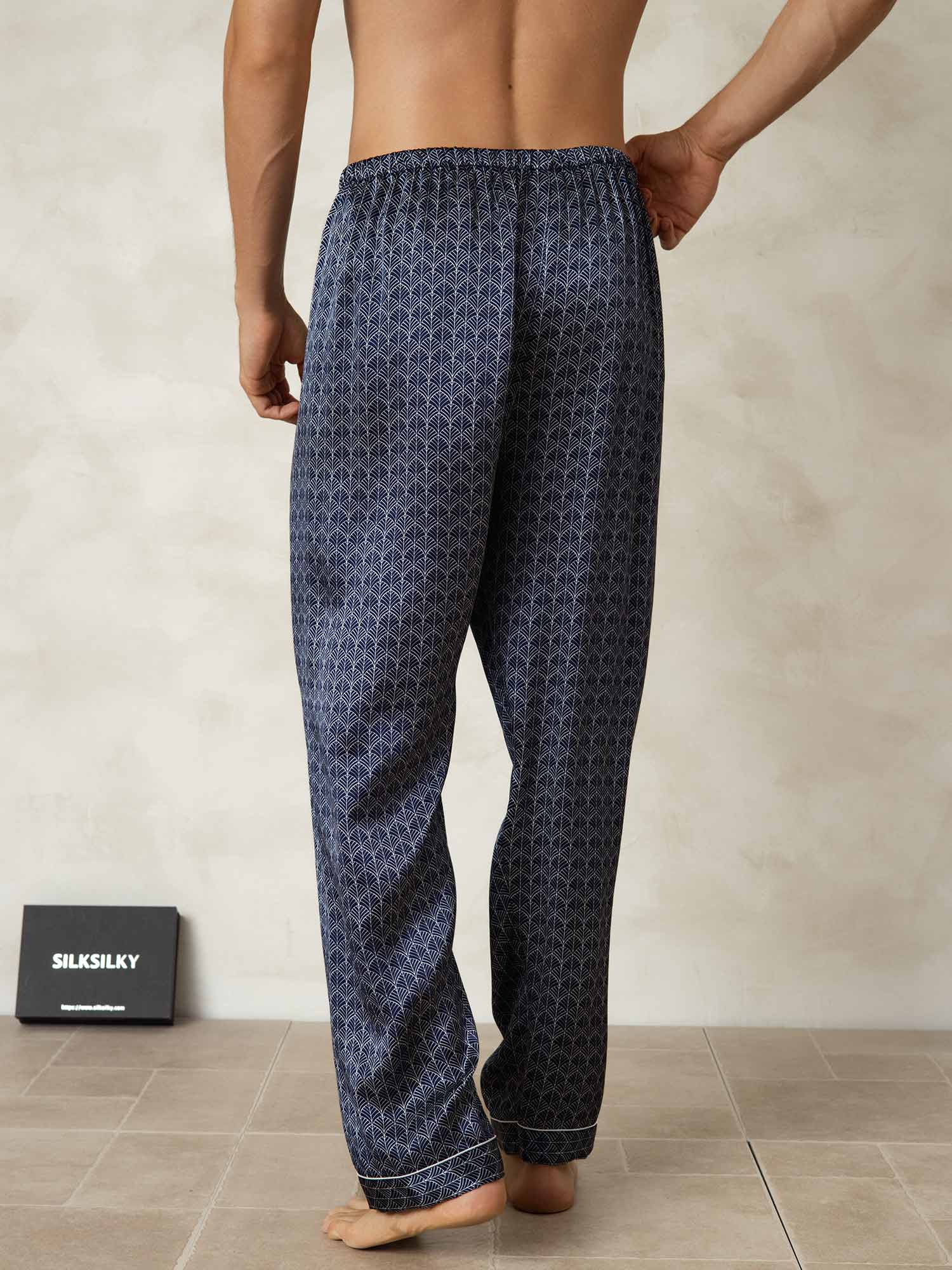 [Marine Ginkgo] SilkSilky-NO Men's Sleep Shorts 002