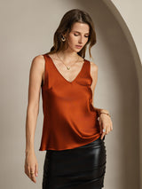 [Karamell] SilkSilky-NO Sleeveless V Neck Camisole Topp 006