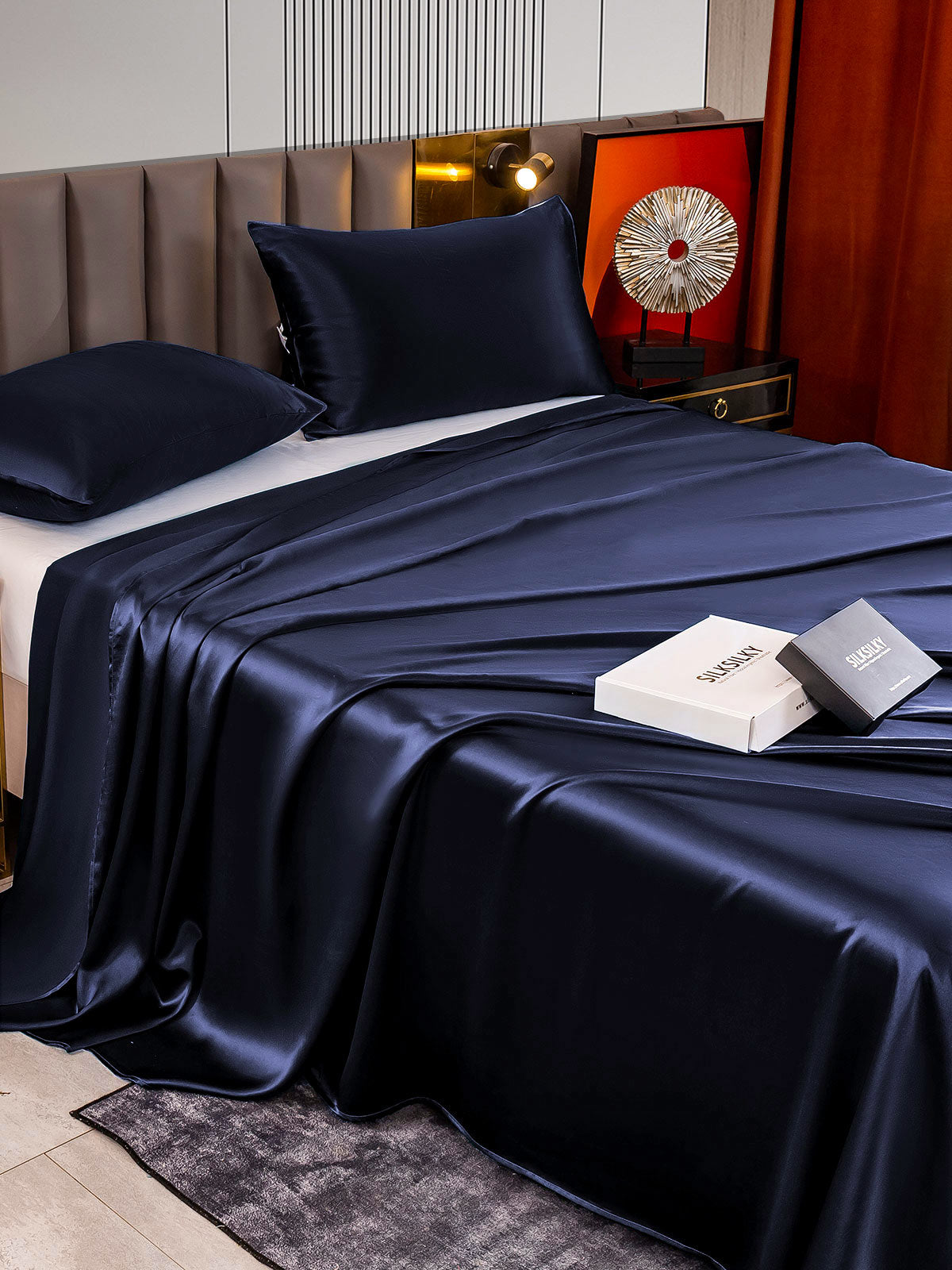 [Mørke blå] SilkSilky-NO 22Momme Bedding Set 004