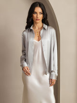 [Lysegrå] SilkSilky-NO Long Sleeve Lapel Collar Skjorte for Kvinner 007