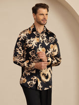 [Svart Drage] SilkSilky-NO Long Sleeve Lapel Collar Skjorte for Menn 004