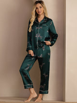 [Smaragd Zebra] SilkSilky-NO Long Sleeve Lapel Collar Pyjamas for Kvinner 005