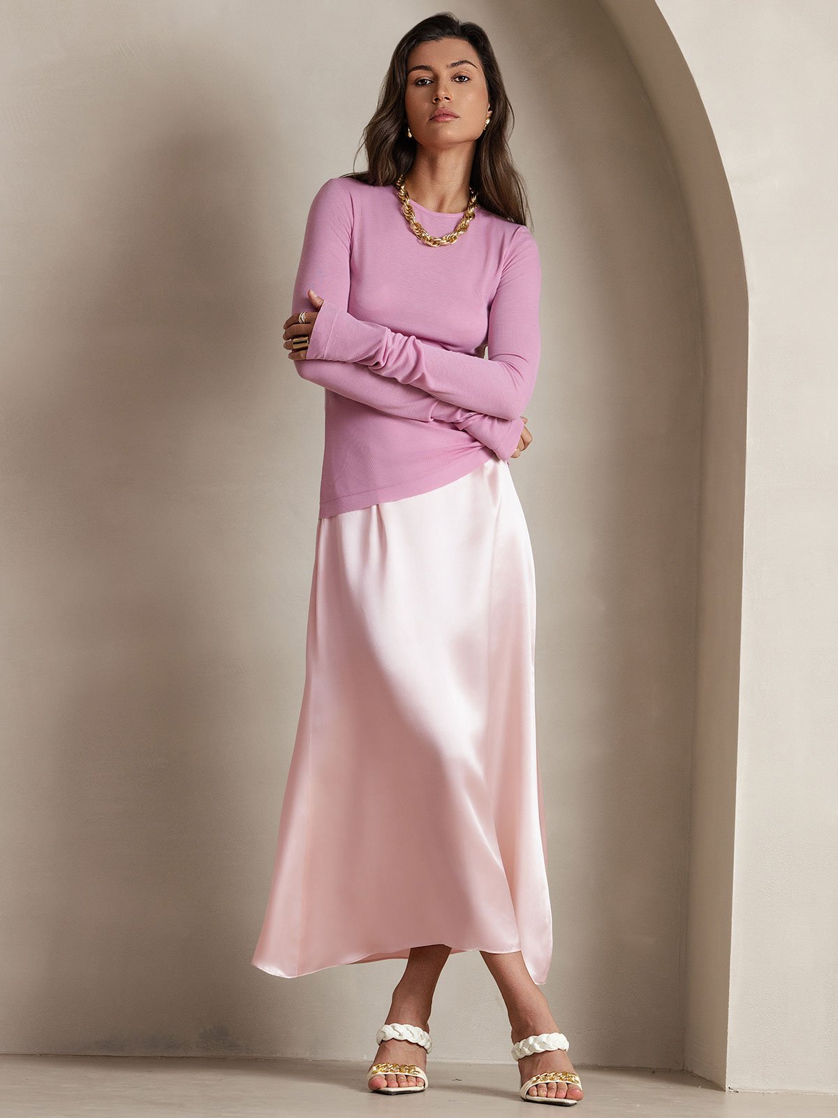 [Rosa] SilkSilky-NO 19Momme Silke Skirt 001