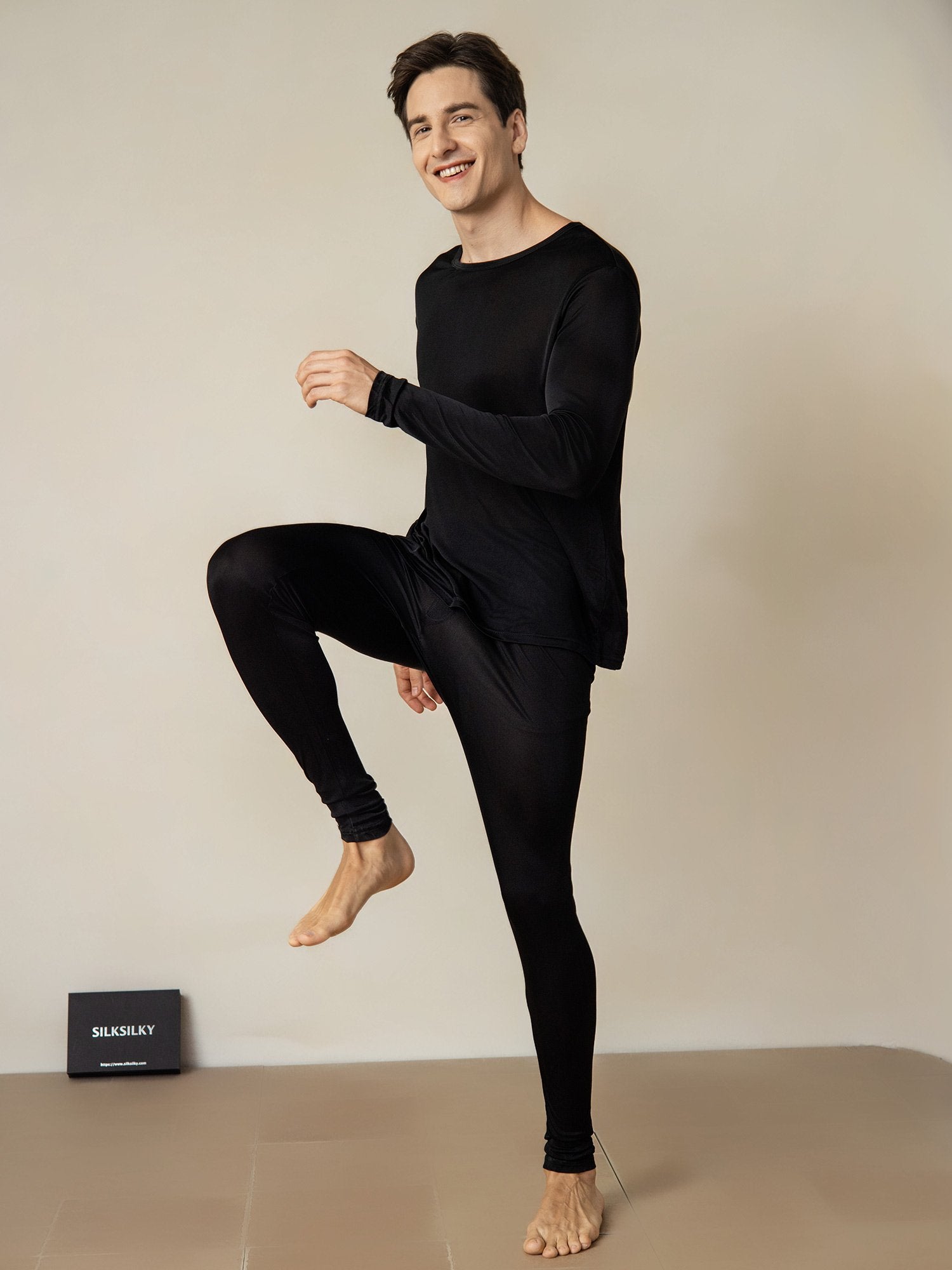 [Svart] SilkSilky-NO Silke Mens Pajamas 002