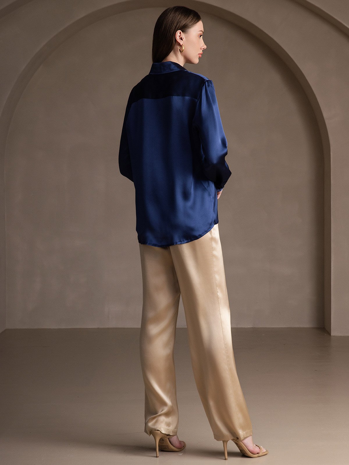 SilkSilky-NO 19Momme Silke Womens Shirt Mørkeblå 002