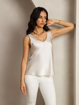 [Lysegrå] SilkSilky-NO Sleeveless V Neck Camisole Topp 007