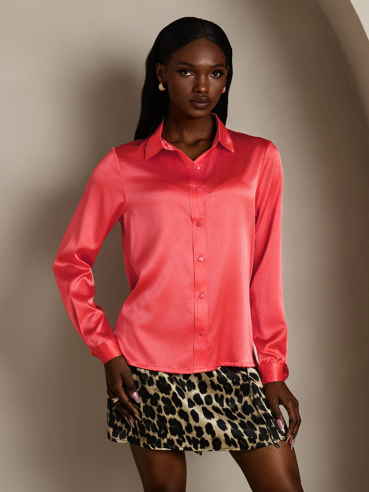 SilkSilky-NO 19Momme Silke Womens Shirt KeiserligRød 001