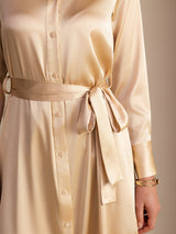 [Champagne] SilkSilky-NO Long Sleeve Lapel Collar Kjole 004