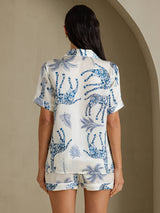 [Hvit Sjiraff] SilkSilky-NO Short Sleeve Notch Collar Pyjamas for Kvinner 002