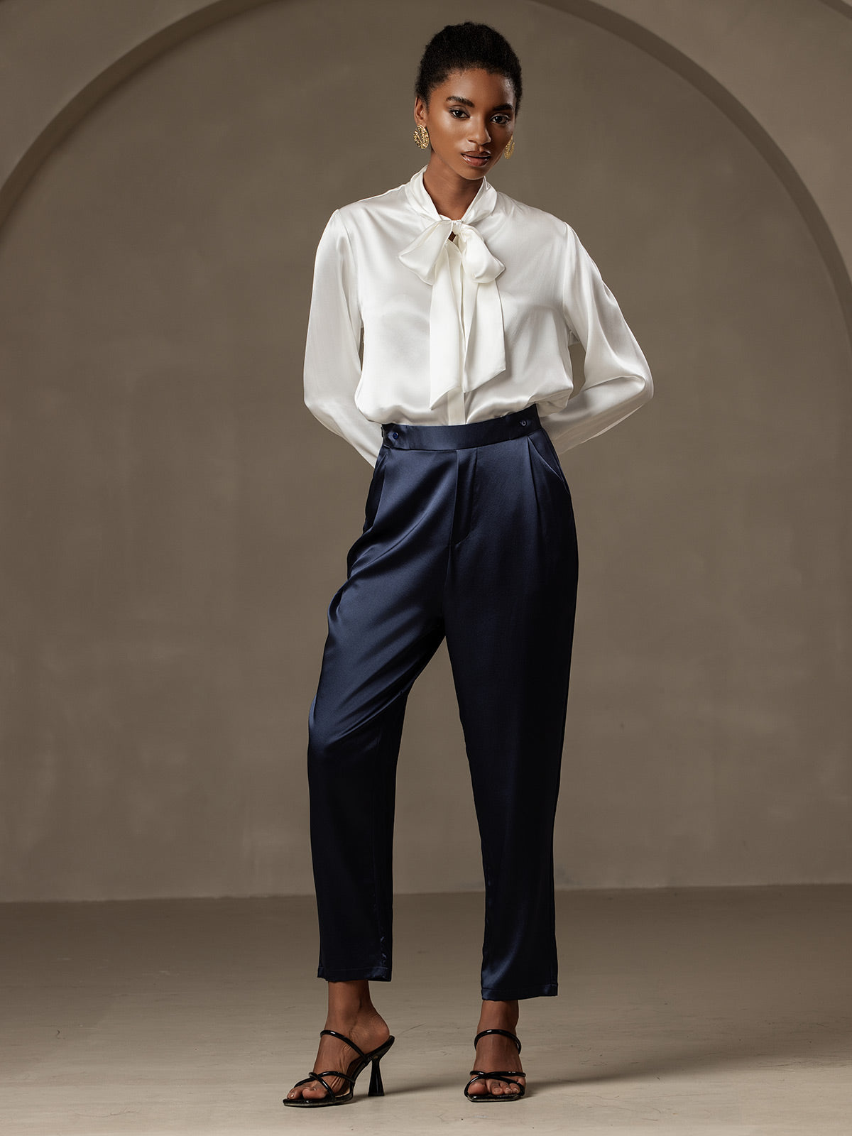 [Mørke blå] SilkSilky-NO 19Momme Silke Womens Pants 006