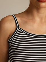 [Svart Stripe] SilkSilky-NO Square Neck Camisole Topp 007