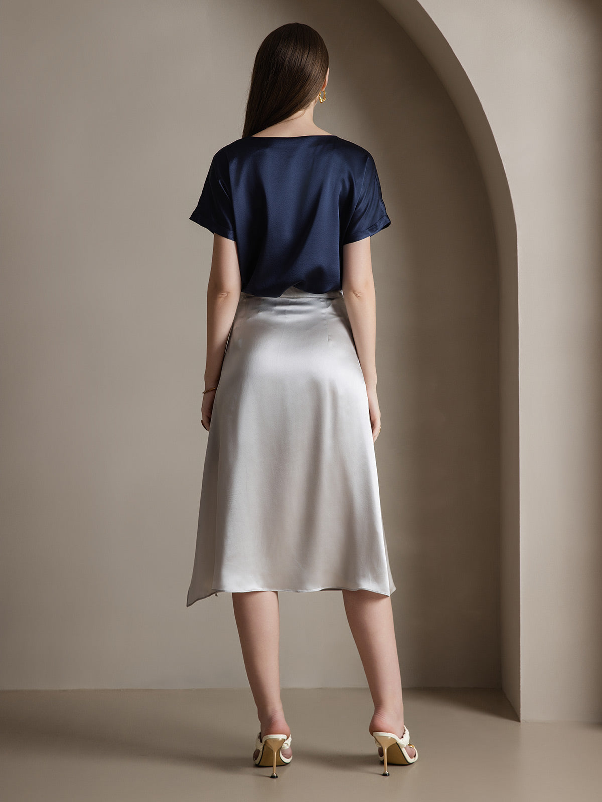 [Lysegrå] SilkSilky-NO 19Momme Silke Skirt 003