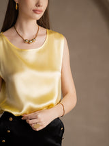 [Lys Gul] SilkSilky-NO Sleeveless Round Neck Camisole Topp 003