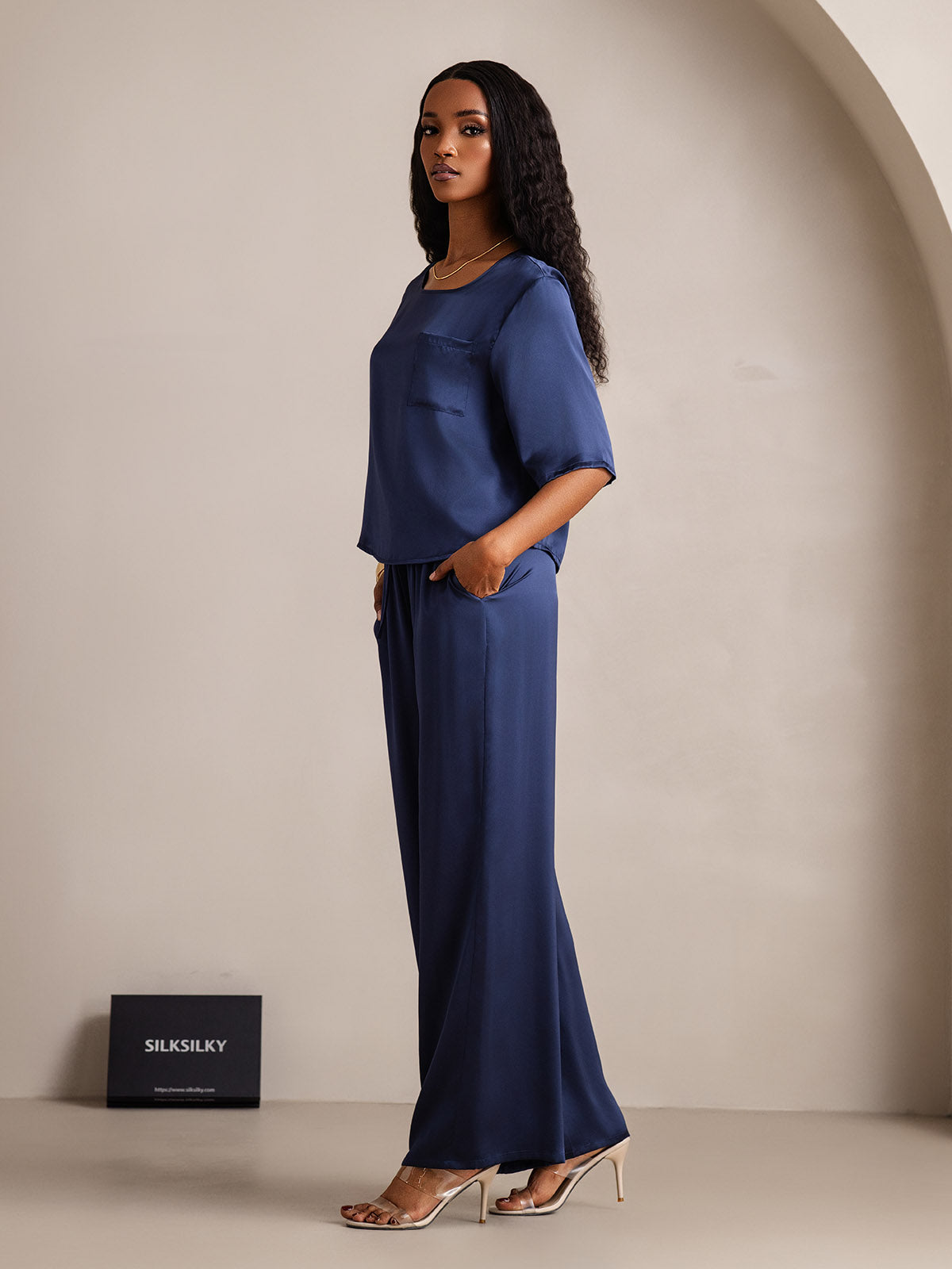 [Mørke blå] SilkSilky-NO Womens Pajamas 004