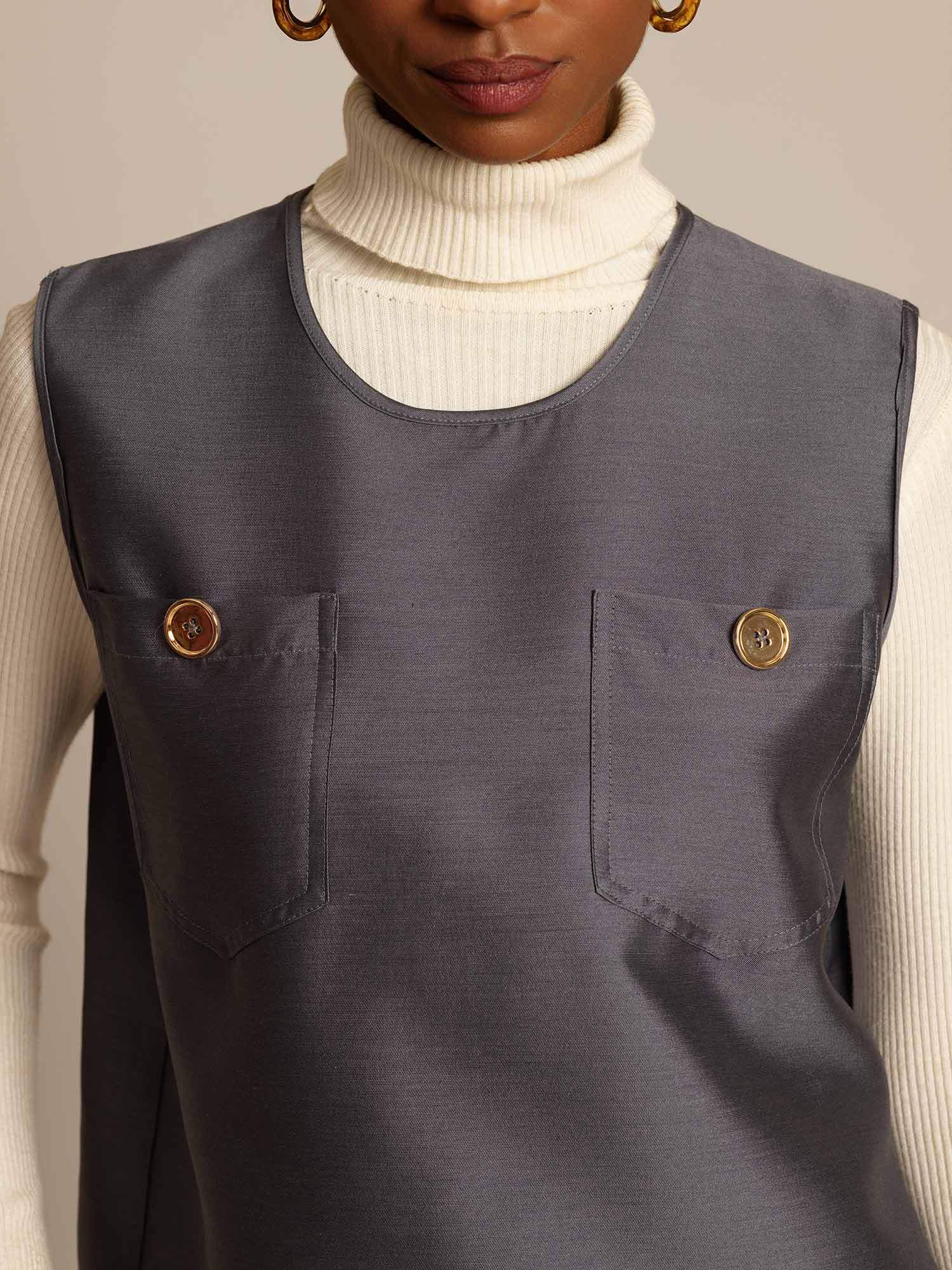 [Grå] SilkSilky-NO 32Momme Silk-Wool Blend Womens Vest 003,