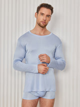 [Lyse Blå] SilkSilky-NO Long Sleeve Round Neck T-skjorte for Menn 005