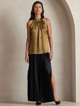 [Brun] SilkSilky-NO Sleeveless Halterneck T-skjorte for Kvinner 003