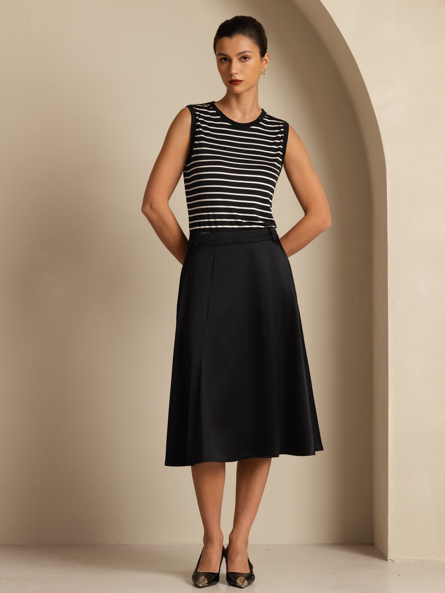 [Svart] SilkSilky-NO 19Momme Silke Skirt 003