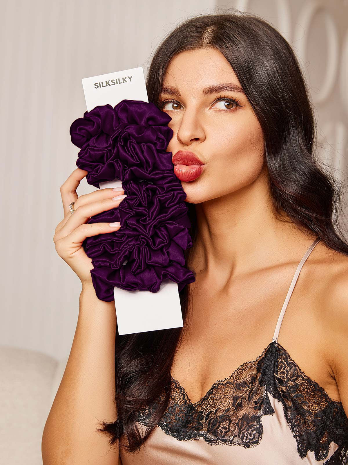 [Mørklilla] SilkSilky-NO 19Momme Scrunchie 001