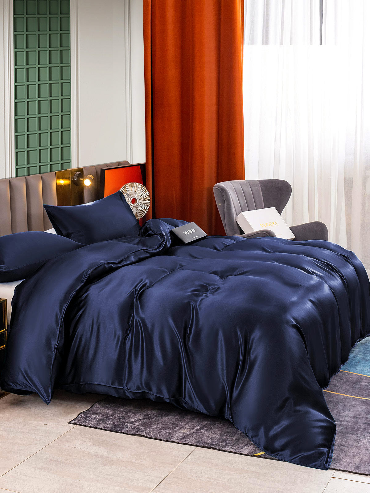 [Mørke blå] SilkSilky-NO 25Momme Bedding Set 003