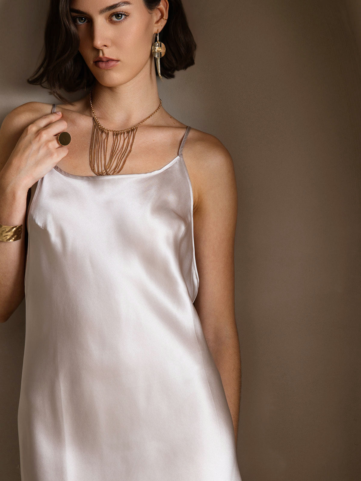 [Beige] SilkSilky-NO Dress 005,