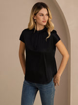 [Svart] SilkSilky-NO Short Sleeve Blouse 001
