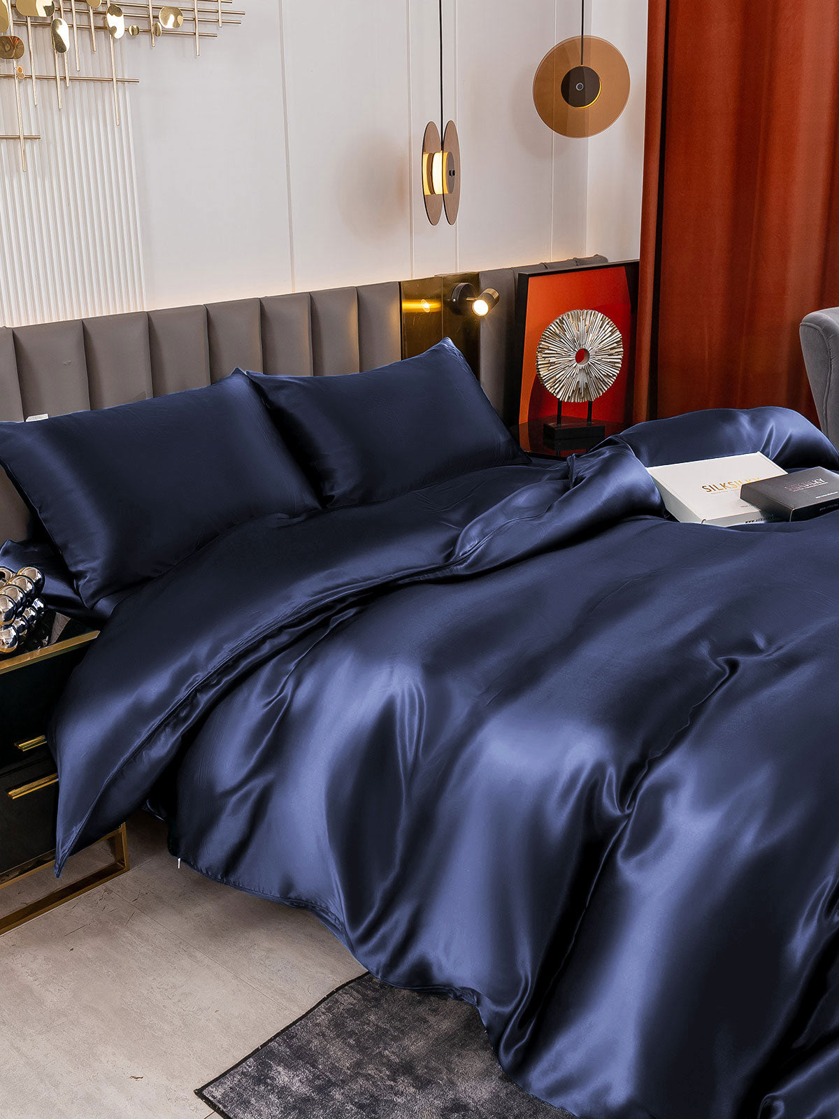 [Mørke blå] SilkSilky-NO 19Momme Bedding Set 007