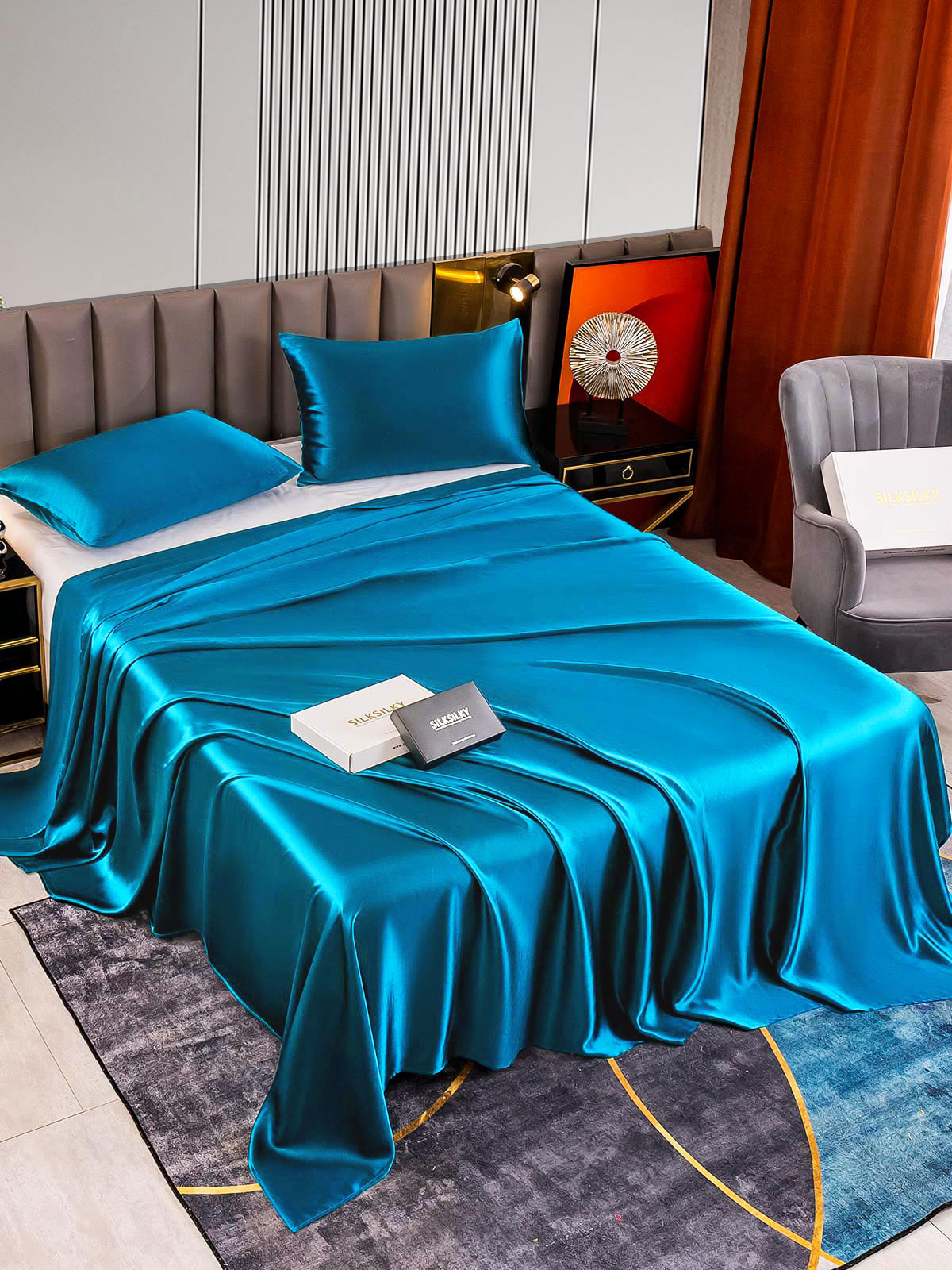 [Blågrønn] SilkSilky-NO 22Momme Bedding Set 002