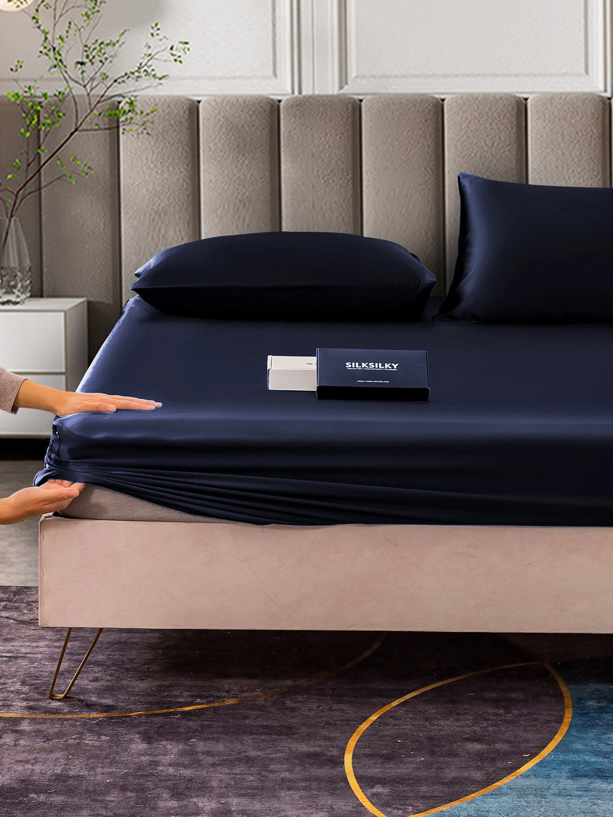[Mørke blå] SilkSilky-NO 25Momme Bedding Set 006