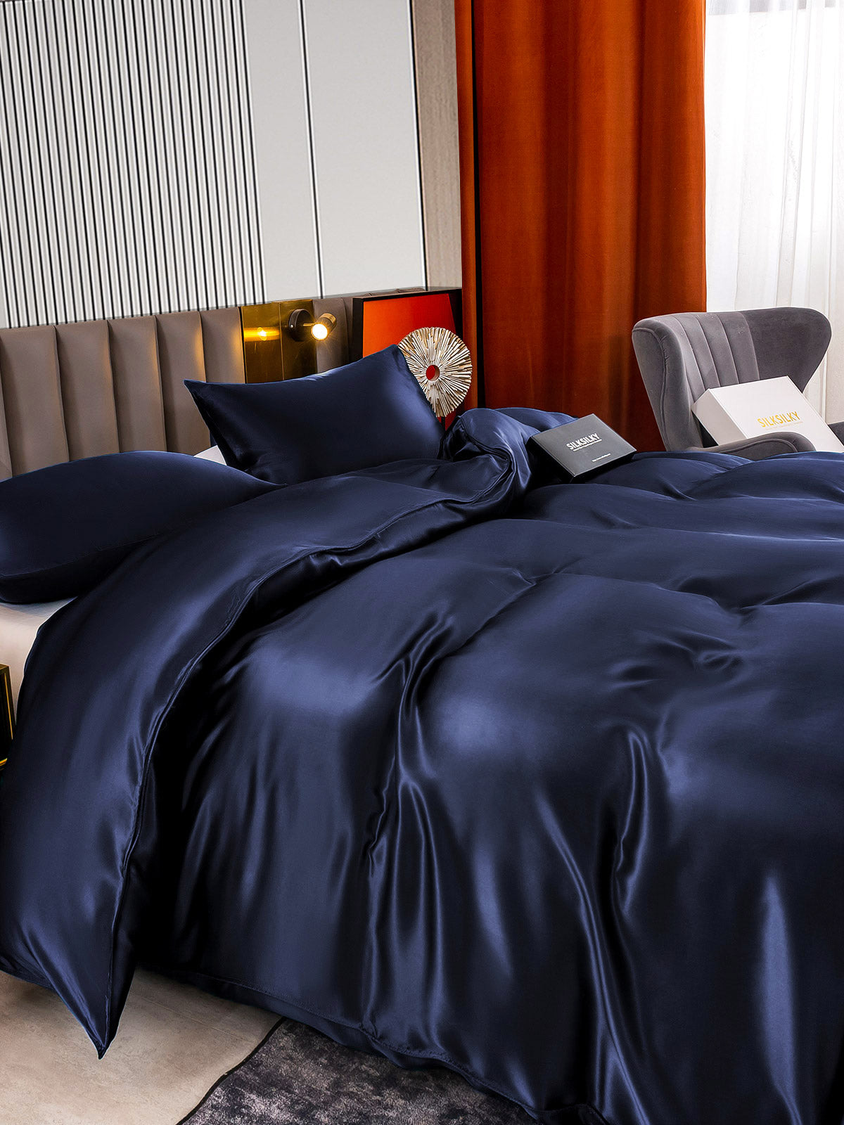 [Mørke blå] SilkSilky-NO 22Momme Bedding Set 005