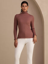 [Kameorosa] SilkSilky-NO Long Sleeve Turtle Neck T-skjorte for Kvinner 004