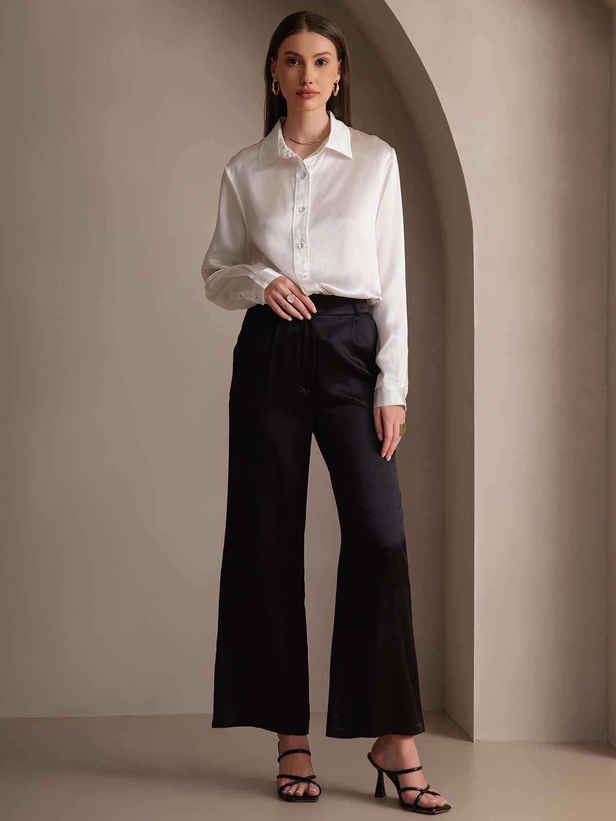 SilkSilky-NO 19Momme Silke Womens Shirt Hvit 008
