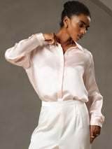 [Rosa] SilkSilky-NO Long Sleeve Lapel Collar Skjorte for Kvinner 005