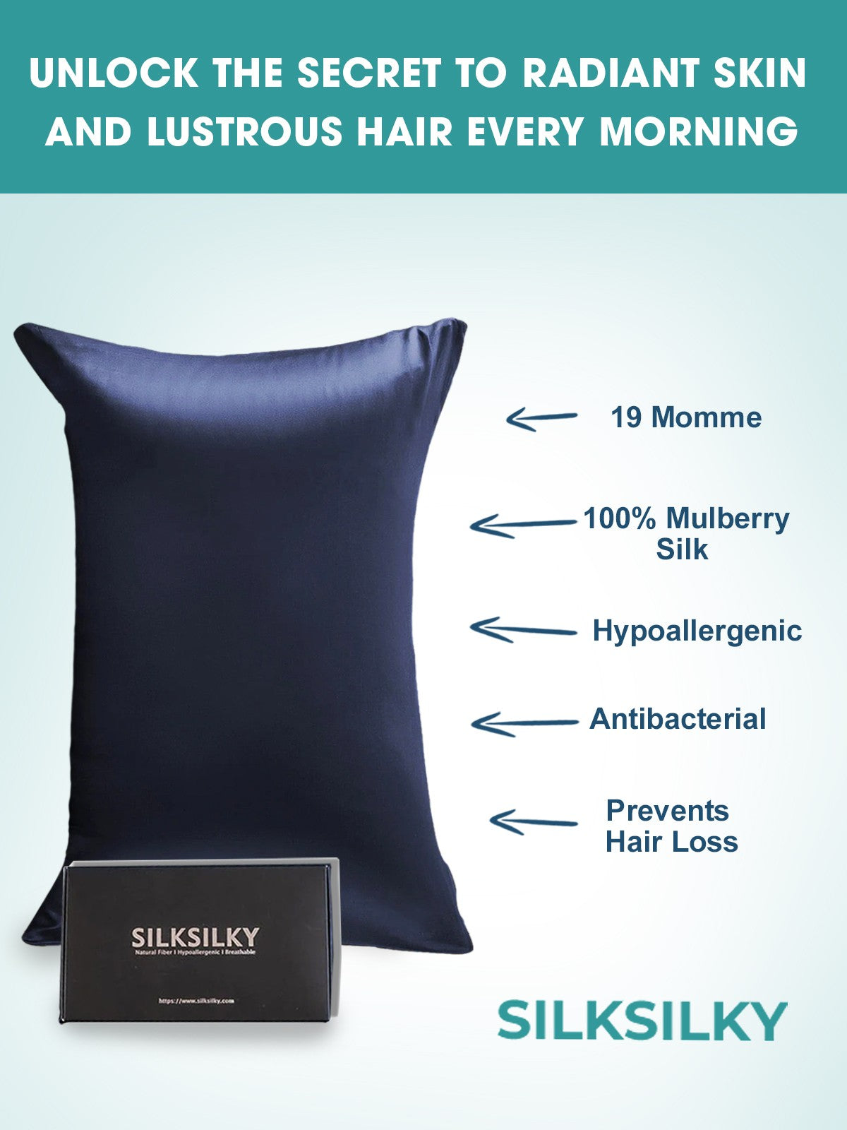 [Mørke blå] SilkSilky-NO 19Momme Pillowcase 002