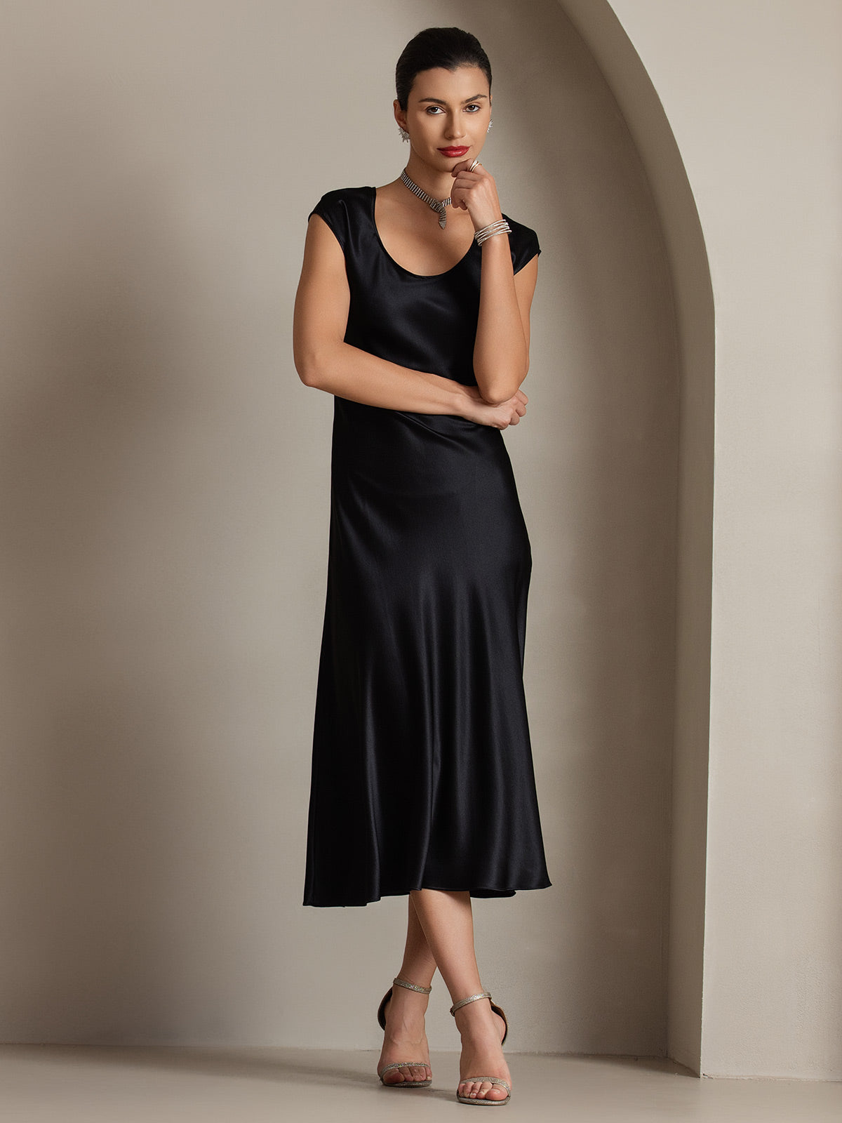 [Svart] SilkSilky-NO 19Momme Silke Dress 007